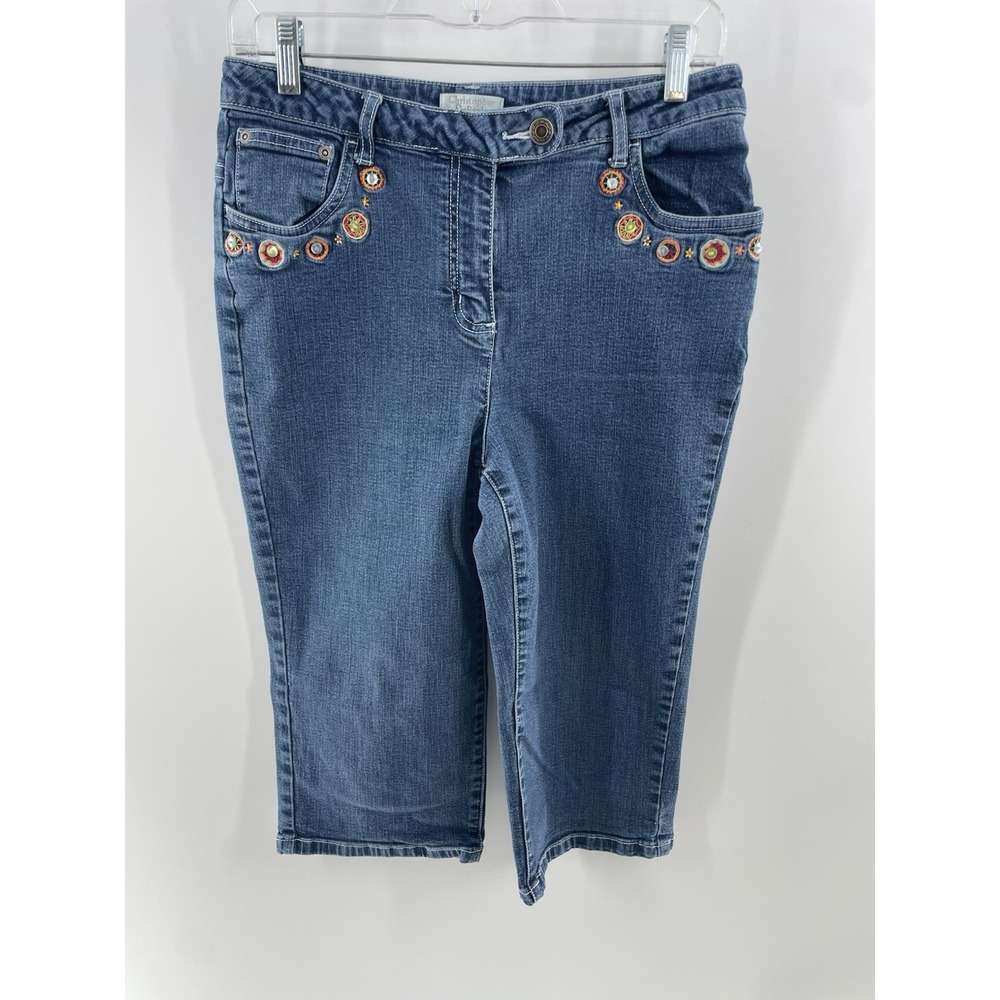Christopher‎ & Banks Capri Jeans Womens 6 Blue Stretch Embroidered Denim Y2k 90s
